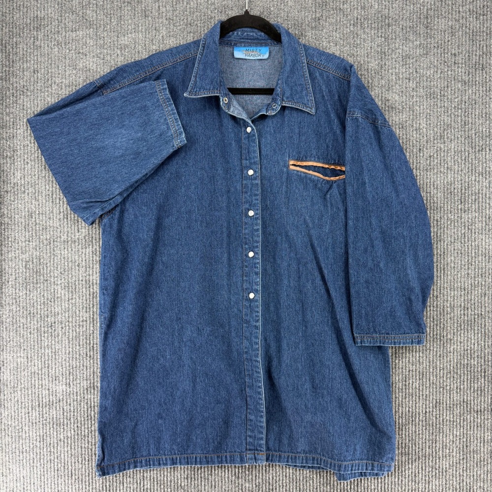 Vintage Misty Harbor Womens Denim Button Down Shirt 3/4 Sleeve Side Slit